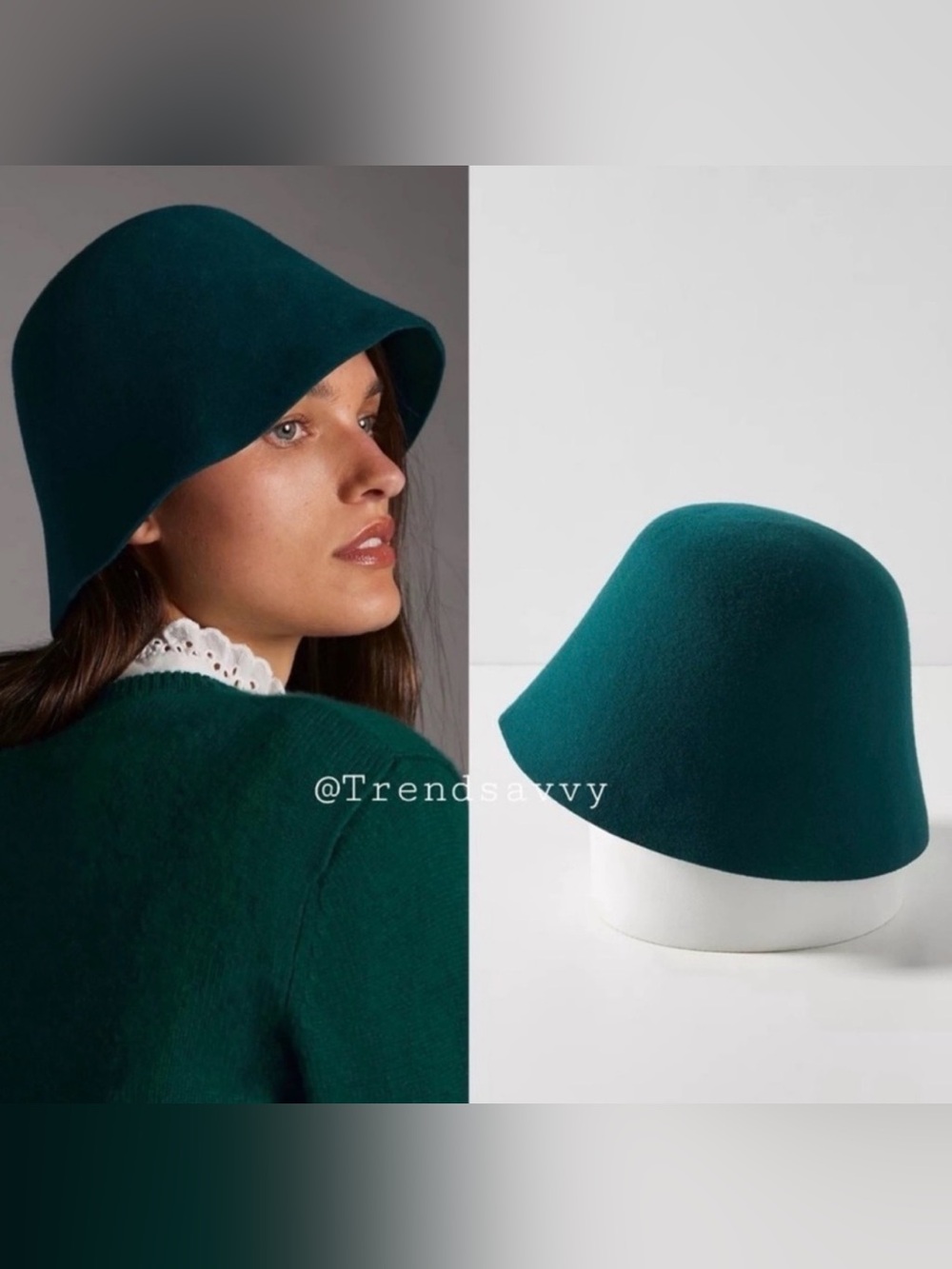 Anthropologie Vintage Green Felt Wool Bucket Hat One Size NWT Soft Chic